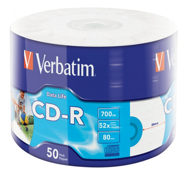 Verbatim CD-R 700MB 52x 50er Wrap bedruckbar, 43794