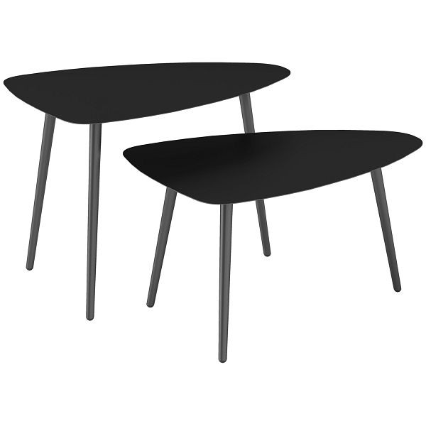 Outsunny Couchtisch 2er Set, Wetterfest Balkontisch aus Stahl, Beistelltisch im Geometrischem Design Schwarz, 84G-703V00BK
