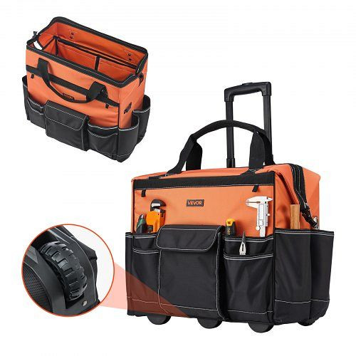 VEVOR Werkzeugtasche mit Rollen, 50 kg Tragkraft, 27 Taschen, Teleskopgriff, stabiler Standfuß, 510x310x450 mm, GLGJD20YC16849CWN001V0