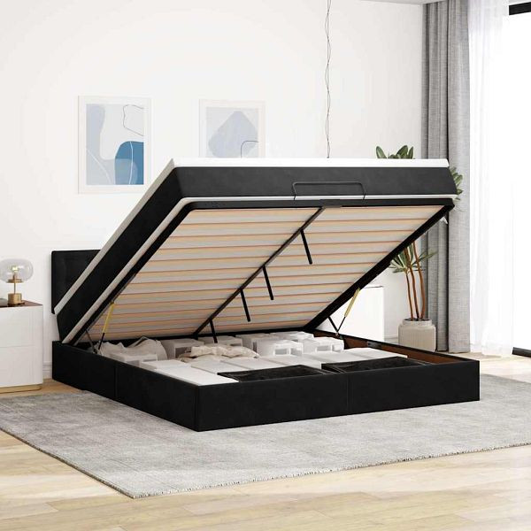 vidaXL Ottoman-Bett mit Matratze Schwarz 160x200 cm Samt, 3311929