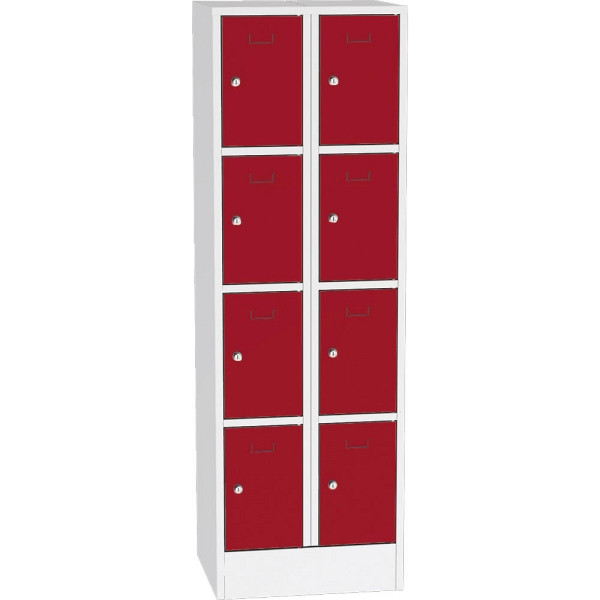 Deskin Schließfach-Stahlschrank SYSTEM SP1 COLOR, Korpus Lichtgrau, Türen Feuerrot, H 1850 x B 600 x T 500 mm, Zylinderschloss, 250 mm, 282023