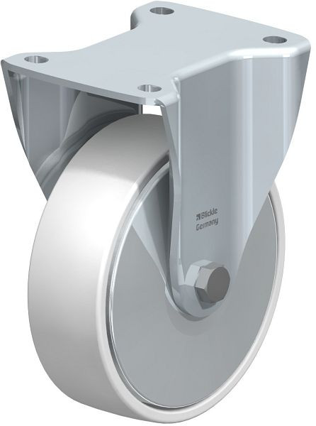 Blickle BH-PO 160K-FA Stahlblech-Bockrolle, Schwerlast-Ausführung, mit Anschraubplatte, Polyamid, Weiß, 749141