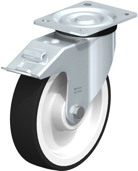 Blickle L-POTH 200K-FI Stahlblech-Lenkrolle, mittelschwere Ausführung, mit Anschraubplatte & Feststeller, Thermoplastisches Polyurethan, Grau, 55988