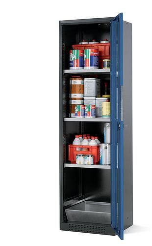 asecos Chemikalienschrank Systema CS-53RG, Korpus anthrazit, blau, 3 Einlegeböden und Bodenwanne, 202649
