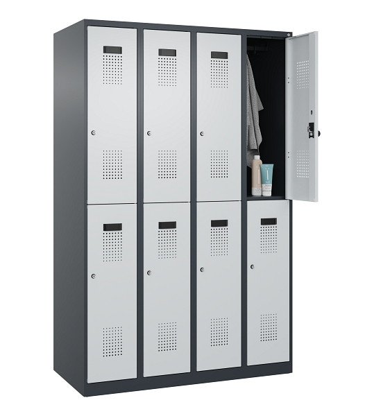 C+P Doppelstöckiger Spind Evolo PLUS, 8 Fächer, 1850x1200x500mm, 7016/7035, Zylinderschloss, 049300-40 S10044