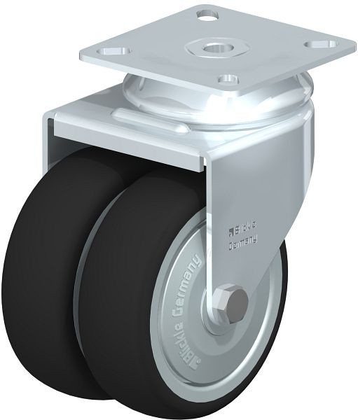 Blickle LDA-PATH 75K-FK Apparate-Doppel-Lenkrolle mit Anschraubplatte, Thermoplastisches Polyurethan, Grau, 757037