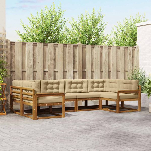vidaXL Outdoor-Sofagarnitur mit Kissen 6-teilig Natur und Beige, 3368061