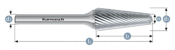 Karnasch Hartmetall-Frässtift unbeschichtet KEL/ HP-2 d1=12 / l2=32 / d2=6 / l1=77mm, VE: 2 Stück, 113080045