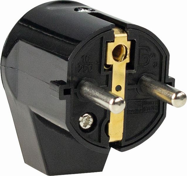 as-Schwabe Schutzkontakt-Winkelstecker, schwarz doppelter Schutzkontakt, max. Querschnitt 1,5mm², 45042