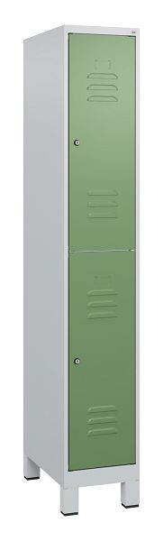 C+P Doppelstöckiger Spind Classic PLUS, Füße, 1800x300x500mm, 7035/6011, Zylinderschlösser, 0803107-10 S10021