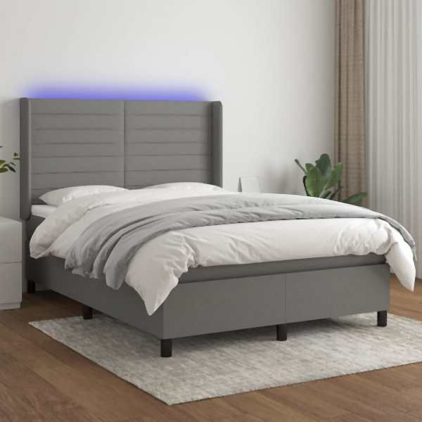 vidaXL Boxspringbett mit Matratze & LED Dunkelgrau 140x200 cm Stoff, 3138398