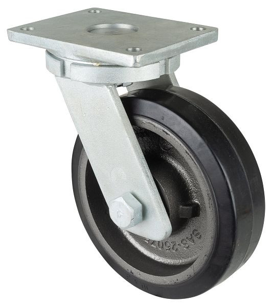 BS Rollen Schwerlastrolle, Rad-Breite 75 mm, Rad-Ø 250 mm, Tragfähigkeit 750 kg, Elastik-Reifen schwarz, Radkörper Guss, Kugellager, RR100.B81.252