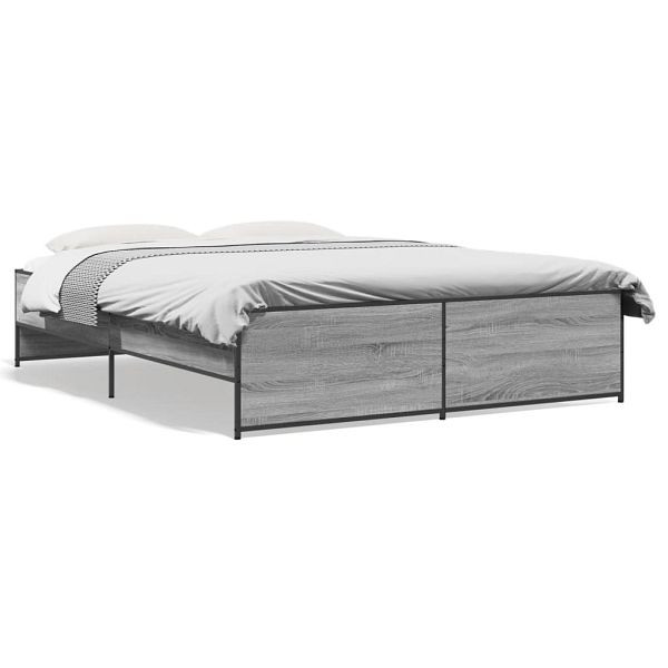 vidaXL Bettgestell Grau Sonoma 160x200 cm Holzwerkstoff und Metall, 3279880
