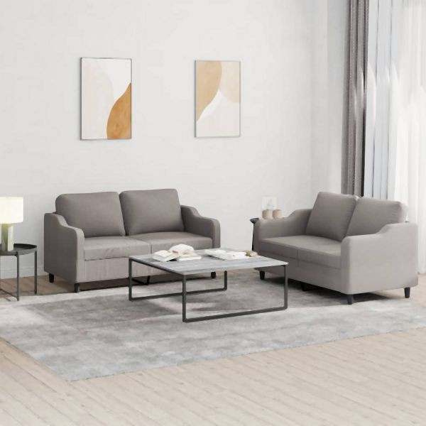 vidaXL 2-tlg. Sofagarnitur mit Kissen Taupe Stoff, 3201809