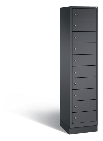 Deskin Laptopschrank, 1 x 10 Fächer, Schwarzgrau RAL 7021, 420 x 500 x 1800 mm, ohne Elektrifizierung, 287853