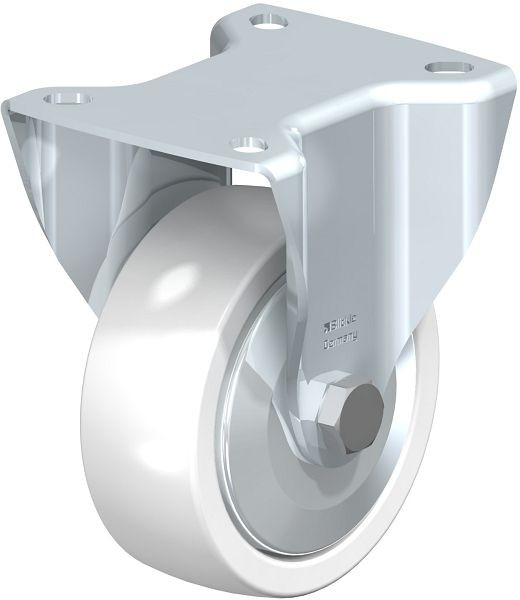Blickle BK-SPO 100K-1-FA Stahlblech-Bockrolle, schwere Ausführung, mit Anschraubplatte, Polyamid, Weiß, 381558