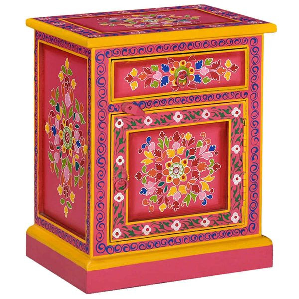 vidaXL Nachttisch Massivholz Mango Rosa Handbemalt, 244835