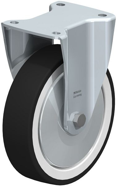 Blickle BH-POTH 200R-FA Stahlblech-Bockrolle, Schwerlast-Ausführung, mit Anschraubplatte, Thermoplastisches Polyurethan, Grau, 74104