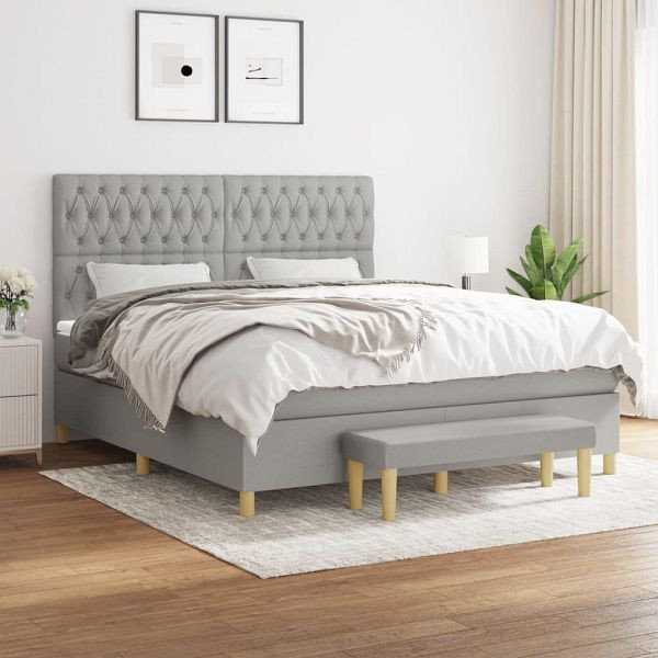 vidaXL Boxspringbett mit Matratze Hellgrau 180x200 cm Stoff, 3137413
