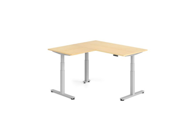 Hammerbacher Sitz-Steh-Winkeltisch 160x160cm Ahorn/Silber, VXDSMW1608/3/S