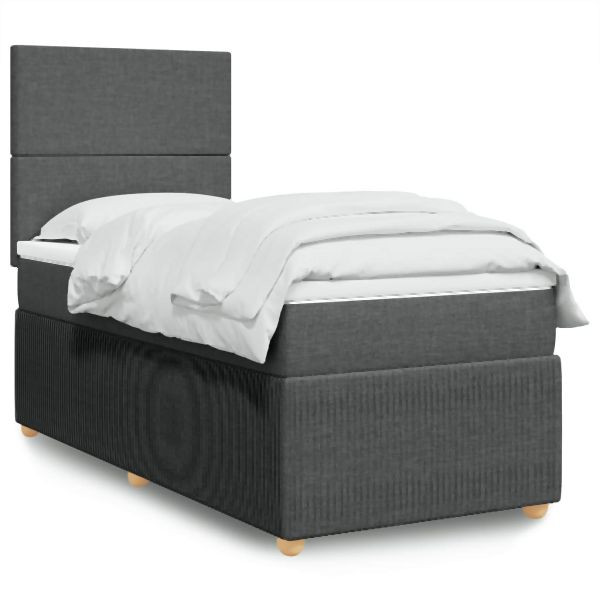 vidaXL Boxspringbett mit Matratze Dunkelgrau 80x200 cm Stoff, 3291877