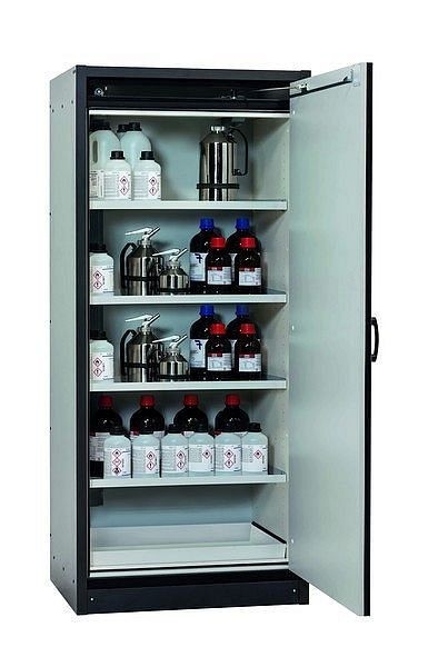 asecos Sicherheitsschrank Q-CLASSIC-30, Q30.195.086.WDR in enzianblau RAL 5010 mit 4x Fachboden (Stahlblech), 31009-067-30046