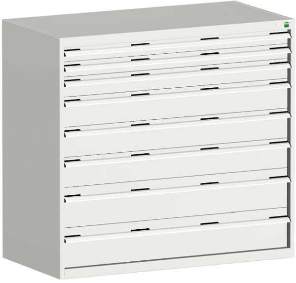 bott cubio Schubladenschrank bestückt mit 8 Schwerlastschubladen BxTxH: 1300 x 750 x 1200 mm, RAL 7035, 40030022.16V