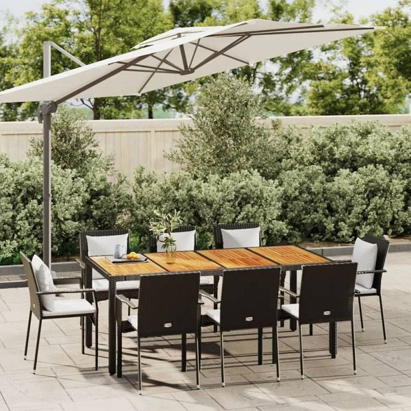 vidaXL 9-tlg. Garten-Essgruppe mit Kissen Schwarz Poly Rattan, 3184992