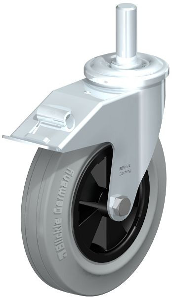 Blickle LEZ-VPP 200G-22-FI-SG Stahlblech-Lenkrolle mit Zapfen & Feststeller, Vollgummi, Grau, 738014