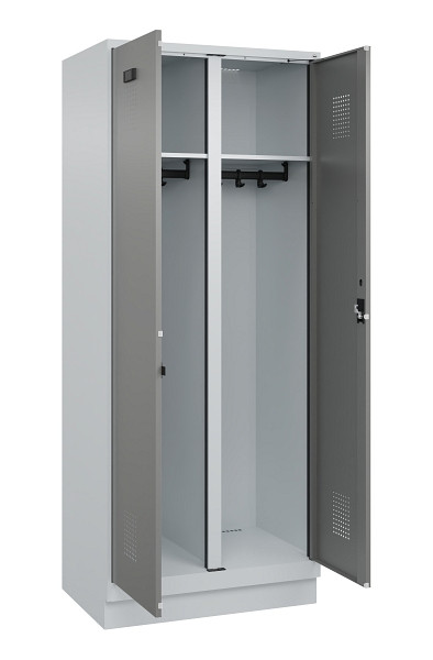 C+P Schwarz-Weiß-Spind Evolo PLUS, mit Sockel, 2 Abteile, 1950x800x500mm, 7035/0, Frontfarbe 0005000 RDS Stahlgrau, Zylinderschloss, 049022-22 S10041