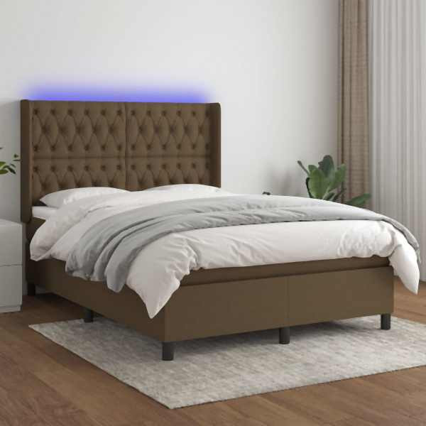vidaXL Boxspringbett mit Matratze & LED Dunkelbraun 140x190 cm Stoff, 3138552