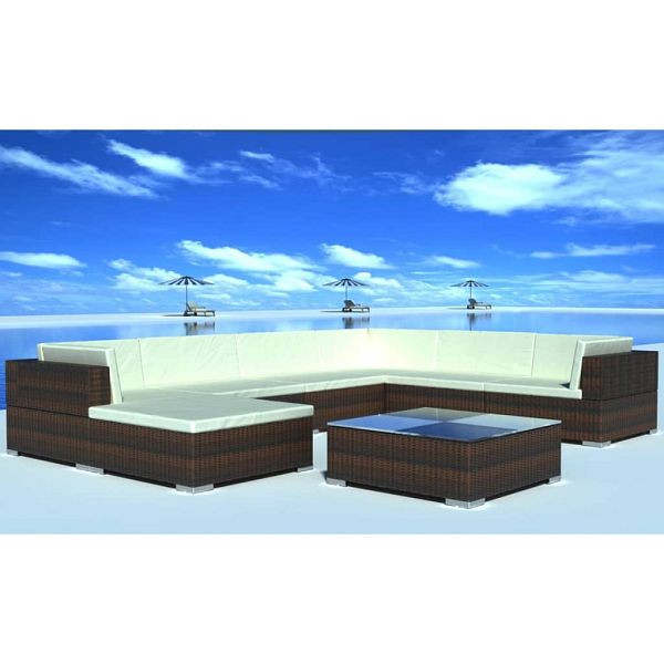 vidaXL 8-teilig Garten-Lounge-Set mit Auflagen Poly Rattan Braun, 42089