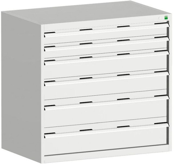 bott cubio Schubladenschrank bestückt mit 6 Schwerlastschubladen BxTxH: 1050 x 650 x 1000 mm, RAL 7035, 40021228.16V
