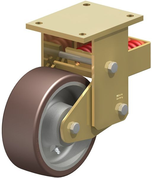 Blickle BSFN-GB 202K Stahlgeschweißte Schwerlast-Bockrolle mit Stahlfeder, Blickle Besthane®, Braun, 755405
