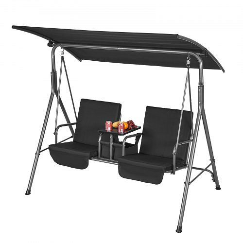 VEVOR 2-Sitzer-Hollywoodschaukel Terrassenschaukel mit verstellbarem Baldachin, Schwarz, TJQQ71INX53IW648VV0