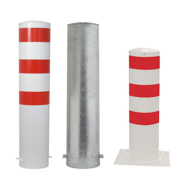 Stein HGS Stahlrohrpoller/Rammschutzpoller -Bollard-, 2000mm, zum Einbetonieren, 3 Ösen, mit aufgeschweißter Stahlkappe, Wandstärke: 5 mm, 40272b-301