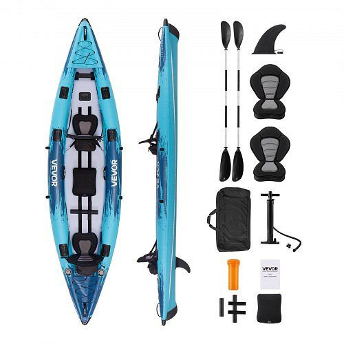 VEVOR Aufblasbares 2-Personen-Freizeitkajak, 318 kg Tragkraft, gepolsterter Sitz, PVC-Drop-Stitch-Boden, Paddel, Tasche, XXPHT2RQSKZDV75EI001V0