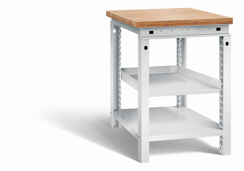Otto Kind Werkbank Serie function Typ 102, Multiplexplatte 40 mm, bündig, 1 Ablageboden, komplett RAL 7035, 072319117