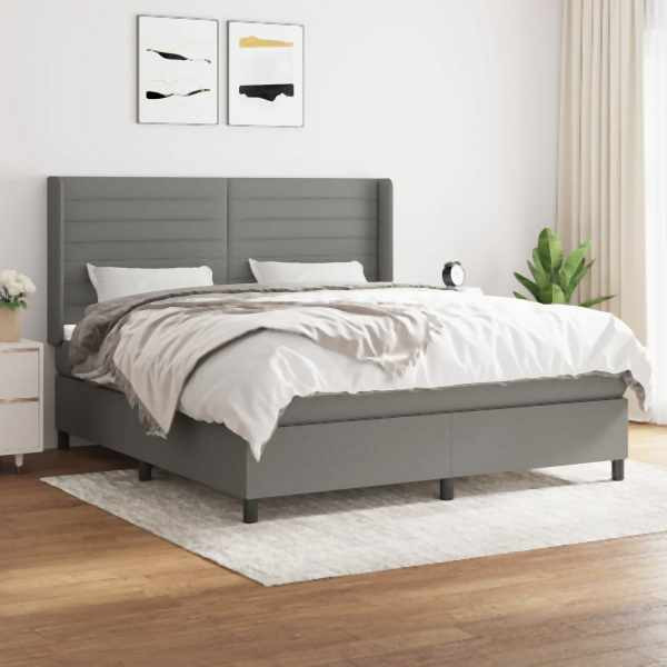 vidaXL Boxspringbett mit Matratze Dunkelgrau 180x200 cm Stoff, 3131530