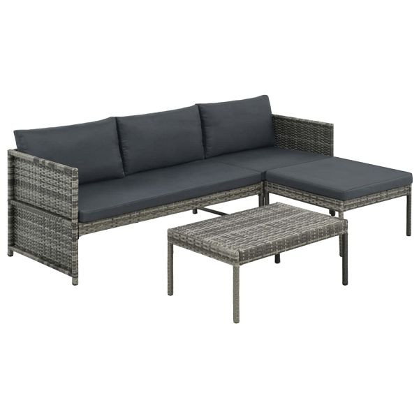 vidaXL 3-tlg. Garten-Lounge-Set mit Kissen Poly Rattan Grau, 313135
