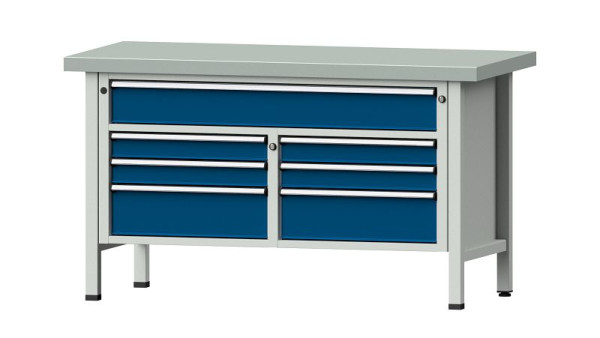 ANKE Werkbänke Kastenwerkbank, Modell 258 V, 1500 x 700 x 850 mm, RAL 7035/5010, ZBP 50 mm, 304.142