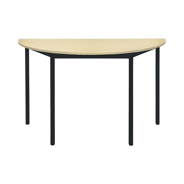 Bisley Mehrzwecktisch, Halbrund, Breite 1200 mm, Tiefe 600 mm, 19mm Tischstärke, 333 schwarz x MP ahorn, MTH1206MP333