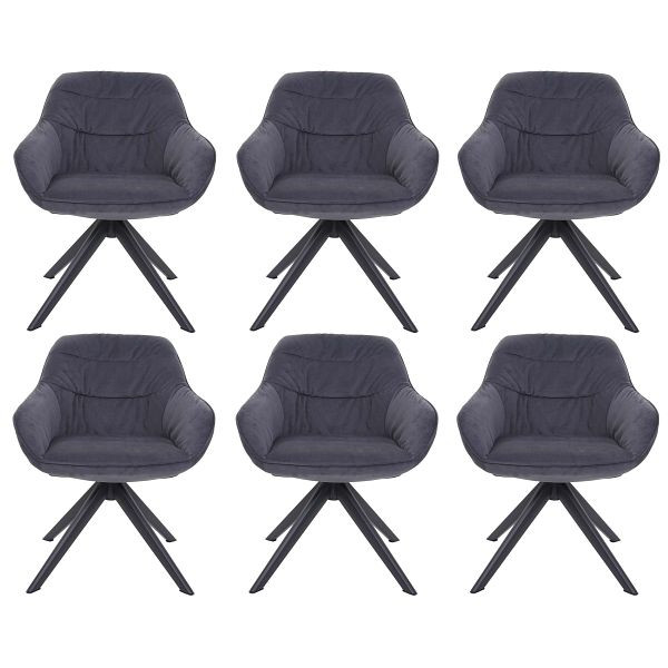 Mendler 6er-Set Esszimmerstuhl HWC-K28, Küchenstuhl Polsterstuhl Stuhl mit Armlehne, drehbar, Metall, Stoff/Textil grau, 6x89610
