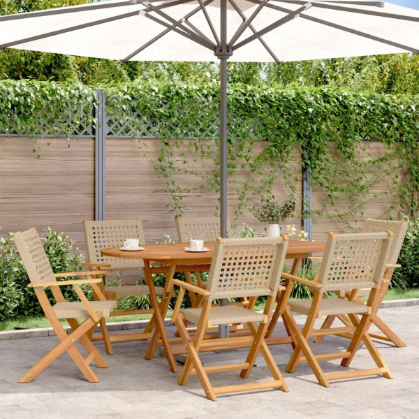 vidaXL Gartenstühle 6 Stück Klappbar Beige Poly Rattan & Massivholz, 3214563