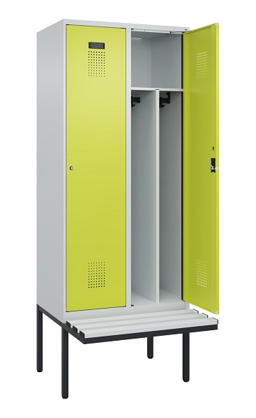 C+P Spind Evolo PLUS, 2 Abteile, 2120x800x815mm, 7035/0024, Haken 4, Zylinderschloss, Sitzfläche Kunststoff, Trennwand, 0490407-22F S10096