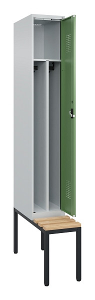 C+P Spind Evolo PLUS, 1 Abteile, 2120x300x815mm, 7035/6011, Haken 4, Zylinderschloss, Sitzfläche Buche-Hartholz, Sitzbank, 0490507-10F S10038