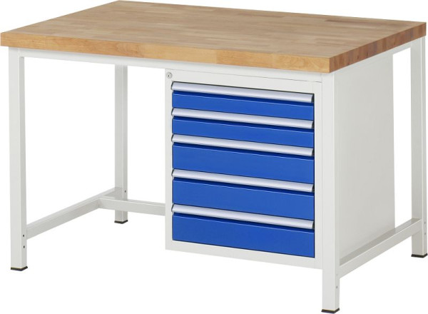 RAU Werkbank Serie 8000 - Gestell-Bauweise (Schweißgestell), Unterbau-Container (5x Schublade), 1250x840x900 mm, 03-8171A1-129B4S.11