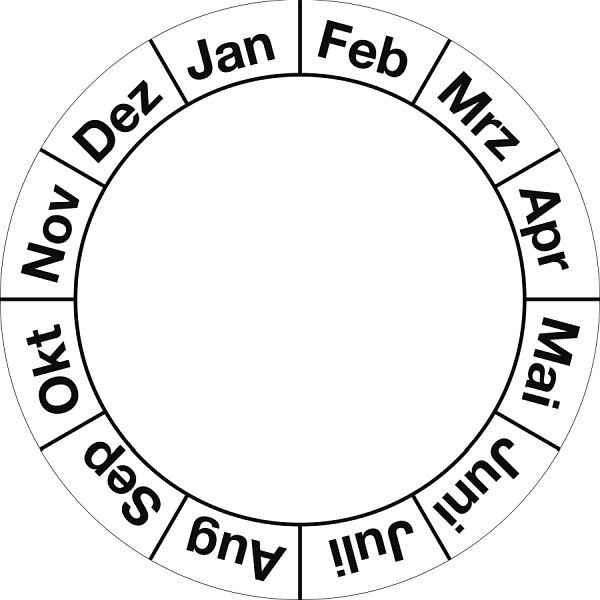 Moedel Grundplakette Januar - Dezember, Folie, Ø 40 mm, VE: 10 Stück/Bogen, 54776