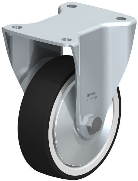 Blickle BH-POTH 150R-FA Stahlblech-Bockrolle, Schwerlast-Ausführung, mit Anschraubplatte, Thermoplastisches Polyurethan, Grau, 423343