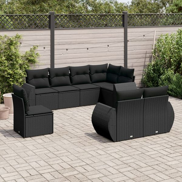 vidaXL 8-teilig Garten-Sofagarnitur mit Kissen Schwarz Poly Rattan, 3221634